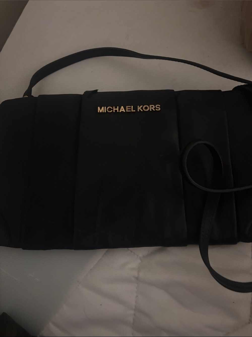 Michael Kors Black Quilted Shoulder Messenger Bag with Gold Logo